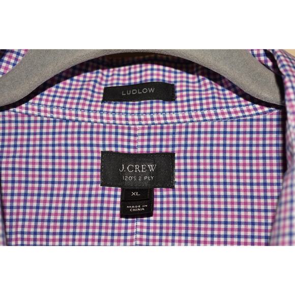 J.CREW $98 Ludlow Pink Blue Plaid 120's 2-Ply Cotton Button Down Men's XL - Picture 4 of 4